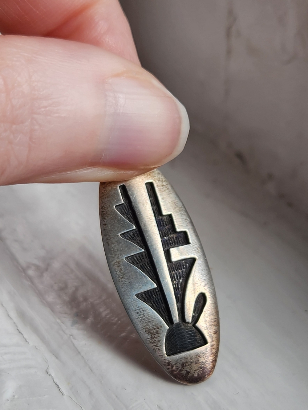 STAMPED HYSON NASEYOMA HOPI OVERLAY STERLING SILVER PENDANT - Picture 6 of 8
